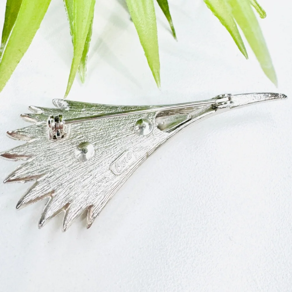 Vintage 40s Coro Retro Abstract Calla Lily Flower Pin Silver Tone Brooch